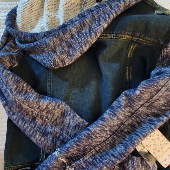 Free People Distressed Denim & Knit Jacket w/Hood - Picture 3 of 5